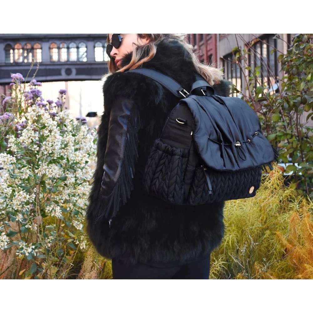 HAPP Levy Backpack Black Quilted Nylon Diaper Bag with Changing Pad - Picture 2 of 8